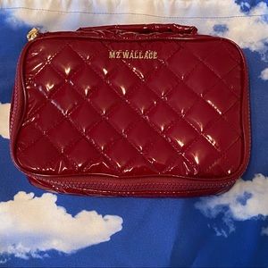 MZ Wallace small zip cosmetic in cranberry lacquer